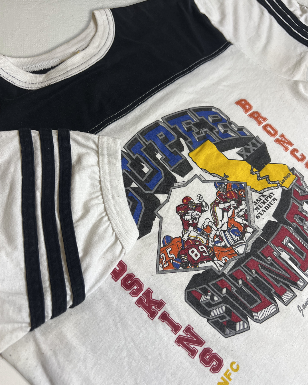 88 Super Bowl XXII Red Washington skins vs Broncos Football Tee