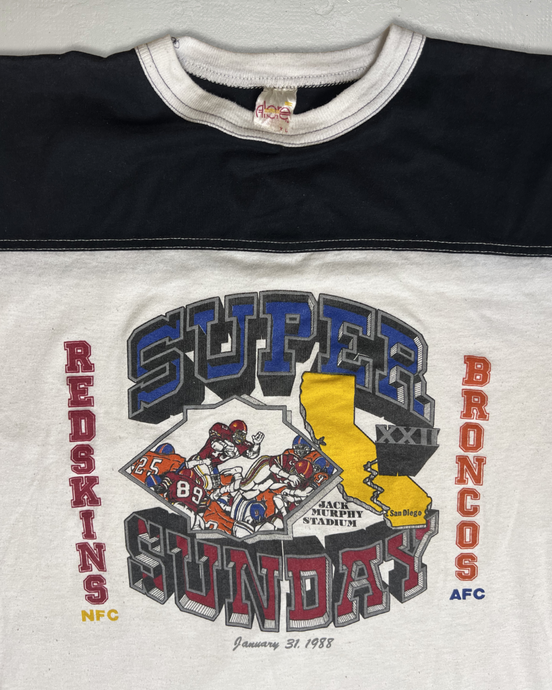 88 Super Bowl XXII Red Washington skins vs Broncos Football Tee
